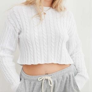 Aerie NWT white Cable Knit Cropped Sweater xxs.